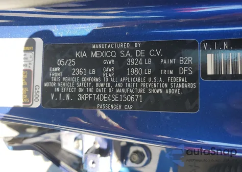 2025 Kia K4 Lx из США, поврежденный, VIN 3KPFT4DE4SE150671